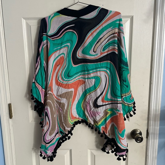 ☀️Trina Turk Swim & Spa Nazare Coverup Kimono w/ Fringe Women’s One-Size Swirl - Picture 4 of 5